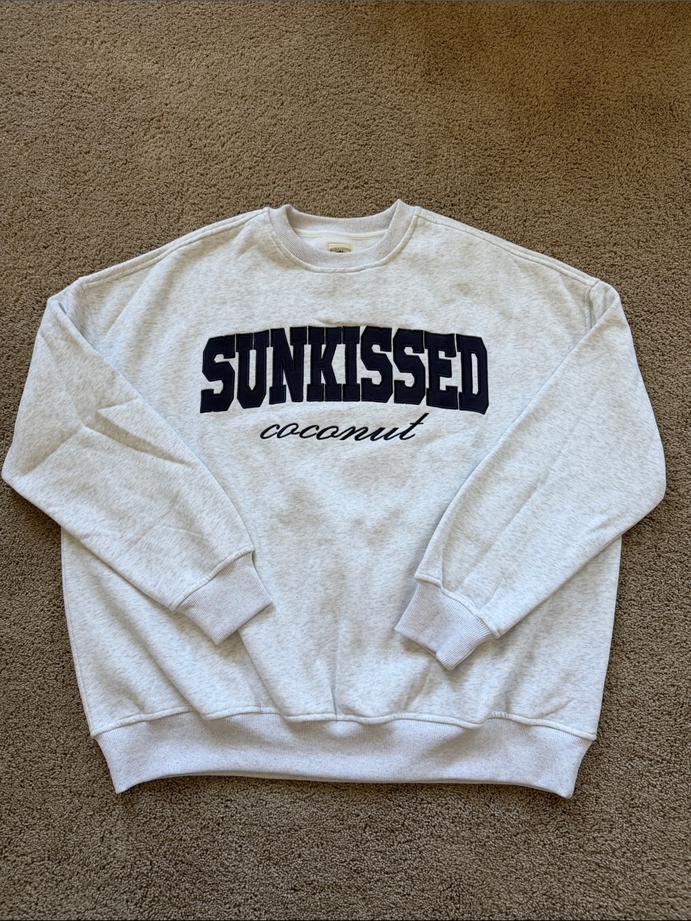 SUNKISSED Coconut Cursive Crewneck Sweatshirt Light Gray - Picture 2 of 9